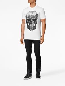 Philipp Plein crystal-embellished skull cotton T-shirt - Wit