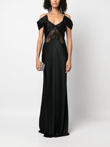 Alberta Ferretti off-shoulder lace-panel satin gown - Zwart