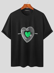 INCERUN Mens 3D Heart Patched Crew Neck Short Sleeve T-Shirt