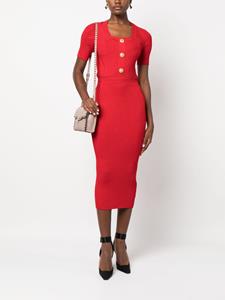 Balmain button-embellished ribbed-knit dress - Rood