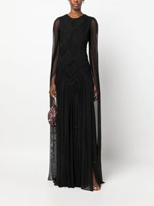 Atu Body Couture sheer-sleeves pleated gown - Zwart