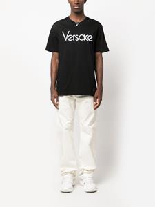 Versace logo-embroidered cotton T-shirt - Zwart