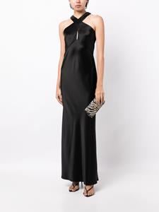 Galvan London crossover-neck satin maxi dress - Zwart