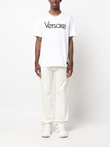 Versace logo-embroidered cotton T-shirt - Wit
