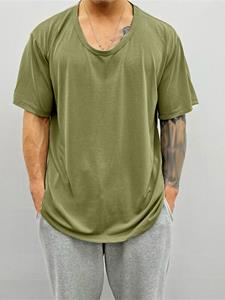 INCERUN Mens Solid U-Neck Short Sleeve Loose T-Shirt