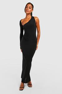 Boohoo Premium Slinky Asymmetric One Shoulder Maxi Dress, Black