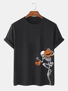 ChArmkpR Mens Skeleton Pumpkin Print Halloween Short Sleeve T-Shirts