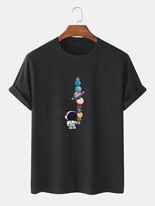 ChArmkpR Mens 100% Cotton Solid Color Cartoon Astronaut Print Loose Thin T-Shirts
