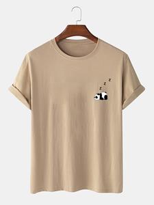 ChArmkpR Mens 100% Cotton Solid Color Panda Print Thin Casual T-Shirt