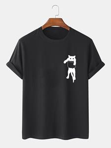 ChArmkpR Mens Cartoon Cat Chest Print Cotton Casual Short Sleeve T-Shirts