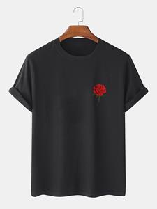 ChArmkpR Mens Rose Chest Print Crew Neck 100% Cotton Short Sleeve T-Shirts
