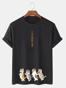 ChArmkpR Mens Japanese Cartoon Cat Print Cotton Short Sleeve T-Shirts