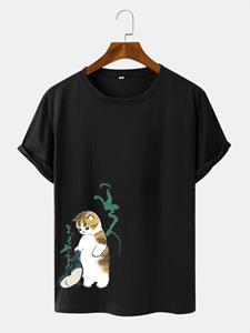 ChArmkpR Mens Cartoon Cat & Whale Print Casual Short Sleeve T-Shirts