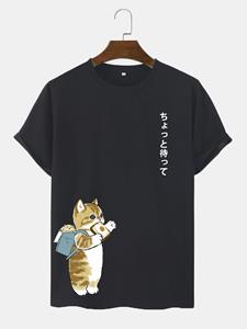 ChArmkpR Mens Cute Cartoon Cat Japanese Print Short Sleeve T-Shirts
