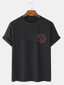 ChArmkpR Mens Ethnic Geometric Chest Print Short Sleeve Cotton T-Shirts