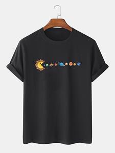 ChArmkpR Mens Cartoon Sun Planet Print Crew Neck Short Sleeve T-Shirts