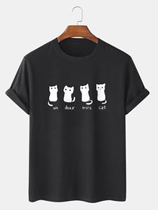 ChArmkpR Mens Cute Cat Print Crew Neck Cotton Short Sleeve T-Shirts