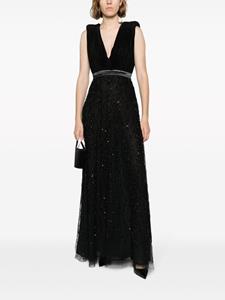Elisabetta Franchi bead-embellished plissé gown - Zwart