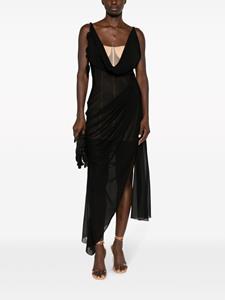 Blumarine draped sheer silk dress - Zwart