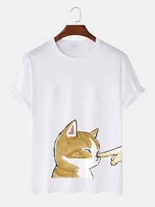 ChArmkpR Mens Cute Cat Graphic Crew Neck Cotton Short Sleeve T-Shirts