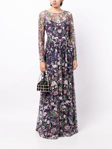 Marchesa Notte botanical-embroidery sheer-overlay gown - Paars