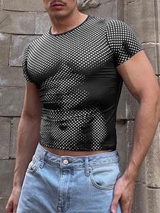 INCERUN Mens Polka Dot Print Knit Short Sleeve T-Shirt