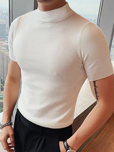 INCERUN Mens Solid Half-Collar Casual Short Sleeve T-Shirt