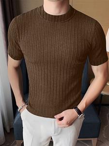INCERUN Mens Solid Rib-Knit Short Sleeve T-Shirt