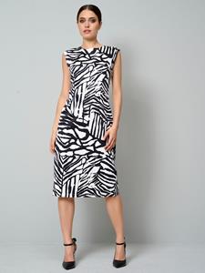 Alba Moda Kokerjurk met zebradessin  Zwart/Offwhite