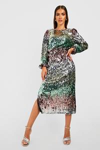 Boohoo Glitter Ombre Midaxi Jurk Met Pailletten, Blush