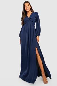 Boohoo Gedraaide Maxi Jurk Met Mouwsplit, Navy