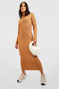 Boohoo Basic Midaxi Gebreide Jurk Met Col, Camel