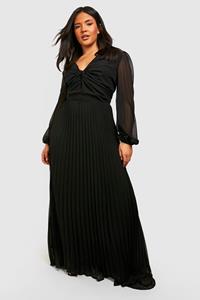 Boohoo Plus Gedraaide Chiffon Maxi Jurk, Black