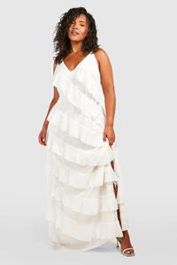 Boohoo Plus Maxi Jurk Met Geplooide Bandjes, Ivory