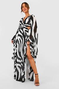 Boohoo Chiffon Dierenprint Cut Out Maxi Jurk, Black