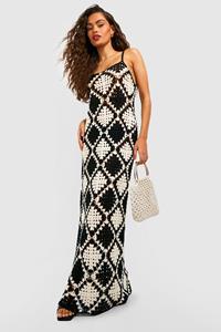 Boohoo Gehaakte Monochrome Premium Maxi Jurk Met Patches, Black