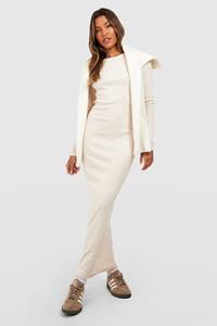 Boohoo Basic Maxi Jurk Met Crewneck En Lange Mouwen, Stone