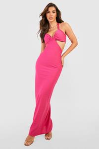 Boohoo Maxi Jurk Met Textuur En Uitsnijding, Fuchsia