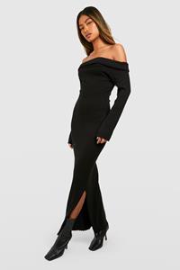 Boohoo Oversized Gebreide Maxi Jurk Met Uitgesneden Hals, Black