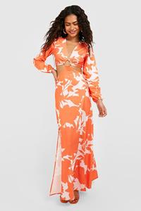 Boohoo Floral Cut Out Maxi Dress, Orange