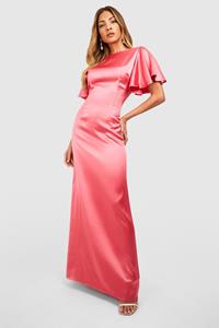 Boohoo Satijnen Gelegenheids Maxi Jurk Met Engelenmouwen, Hot Pink