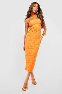 Boohoo Midaxi Jurk Met Textuur, Naaddetail En Bandjes, Orange