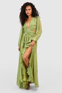 Boohoo Dobby Chiffon Maxi Jurk Met Uitsnijding, Lime