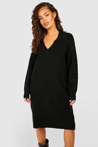 Boohoo Zachte Gebreide Trui Jurk Met Kraag, Black