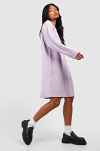 Boohoo Grof Gebreide Mini Trui Jurk, Lilac