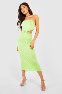 Boohoo Basic Gedraaide Strapless Midaxi Jurk, Lime