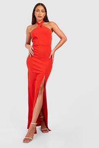 Boohoo Tall Maxi Jurk Met Halter Neck En Zijsplit, Orange