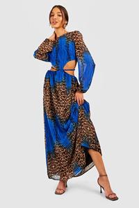 Boohoo Ombre Luipaardprint Maxi Jurk Met Uitsnijding, Brown