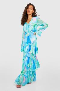 Boohoo Maxi Jurk Met Geplooide Zoom En Opdruk, Aqua