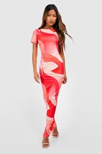 Boohoo Abstracte Maxi Jurk Met Kapmouwen, Pink